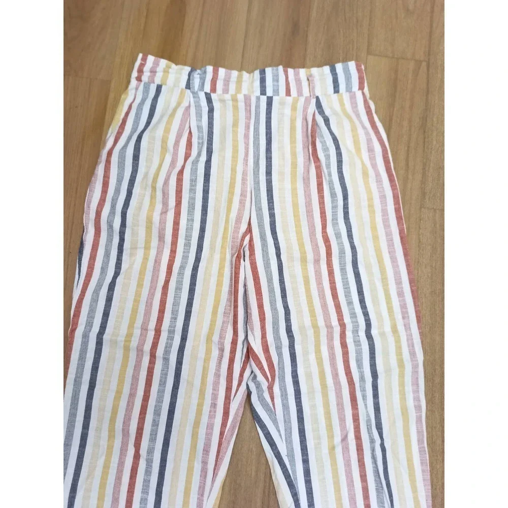 Blu Pepper Women Sz L Stripe Paperbag Boho Pants With Pockets Belt Loops - Picture 3 of 5